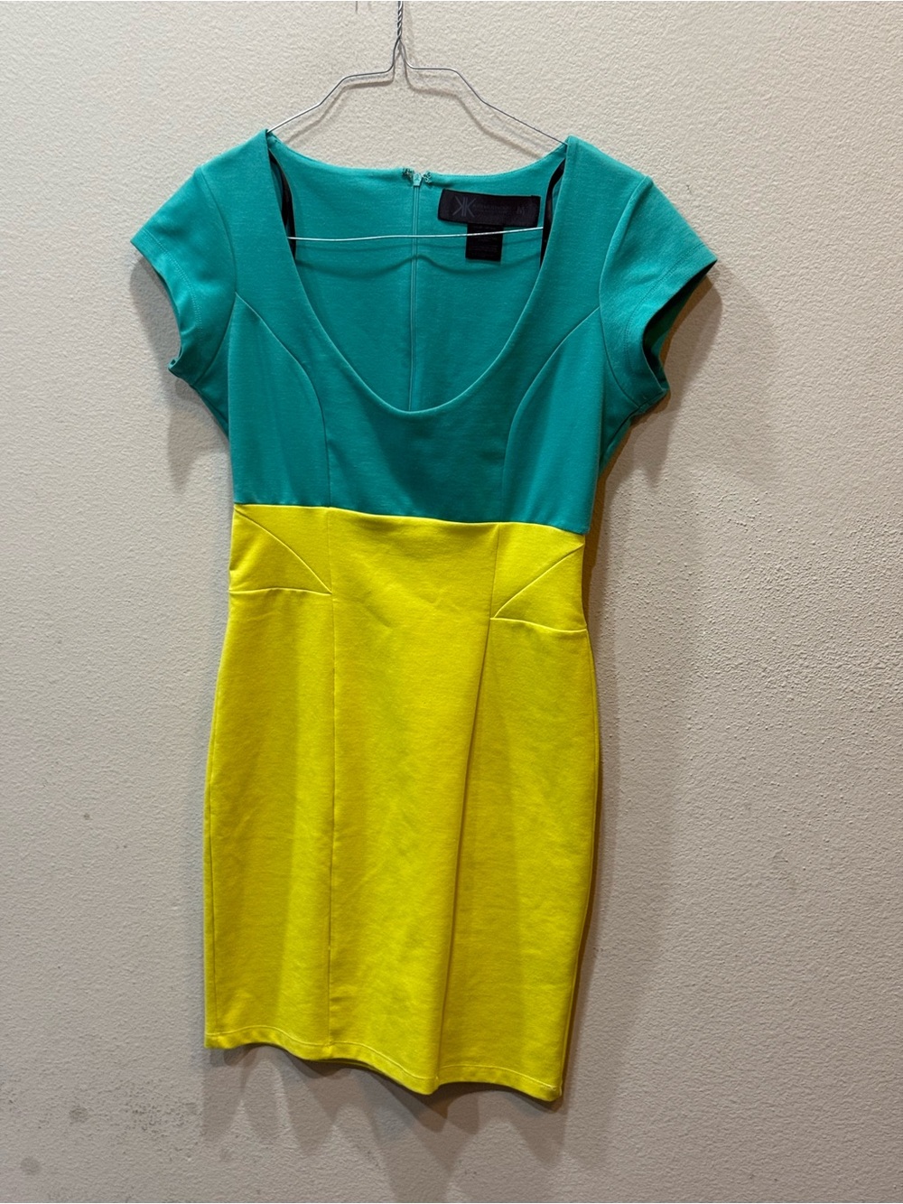 Kardashian Kollection Yellow Blue midi dress.